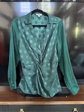 Umgee Green Polka Dot Twist-Front Blouse